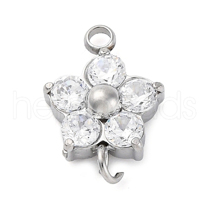 304 Stainless Steel Micro Pave Cubic Zirconia Flower Connector Charms STAS-U042-01P-02-1