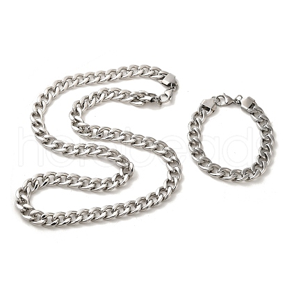 Unisex 304 Stainless Steel Curb Chain Bracelet & Necklace Jewelry Sets SJEW-L198-003P-1