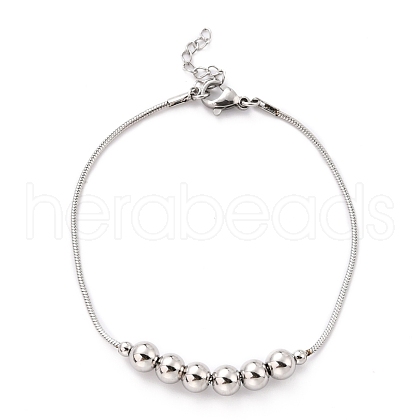 304 Stainless Steel Round Snake Chain Bracelets STAS-B021-19B-P-1