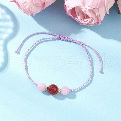 Natural Quartz & Carnelian Round Beaded Bracelets BJEW-JB11990-1