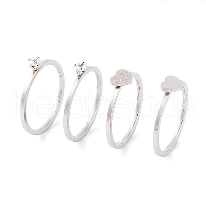 Heart 304 Stainless Steel Finger Ring Set for Women RJEW-C086-30-P-1