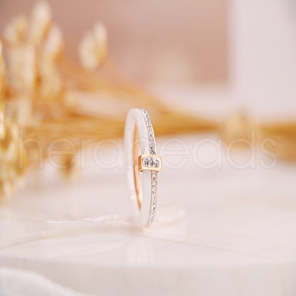 Rectangle Stainless Steel Crystal Rhinestone & Ceramic Finger Rings FS-WG8E554-04-1