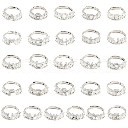 26Pcs 26 Style Initial Letter A~Z Clear Cubic Zirconia Adjustable Rings Set RJEW-Q781-17P-1
