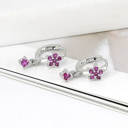 925 Sterling Silver Cubic Zirconia Plum Blossom Hoop Earrings IM8168-10-1