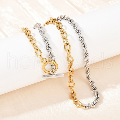 304 Stainless Steel Rope Chain Cable Chain OT Necklaces for Women NJEW-K288-02GP-1