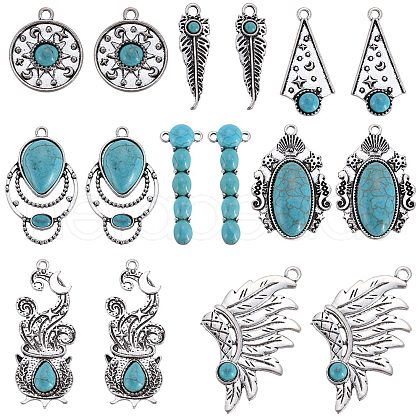 SUNNYCLUE 16Pcs 8 Styles Synthetic Turquoise Alloy Pendants FIND-SC0009-11-1