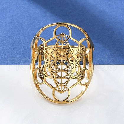 304 Stainless Steel Star of David Adjustable Ring RJEW-P037-05G-1