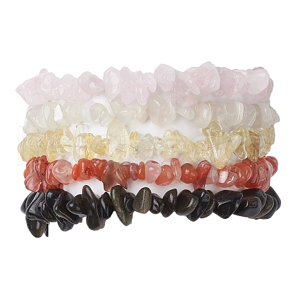 12 Constellation Natural Mixed Gemstone Chip Beaded Stretch Bracelets Sets for Women Men BJEW-JB10264-10-1