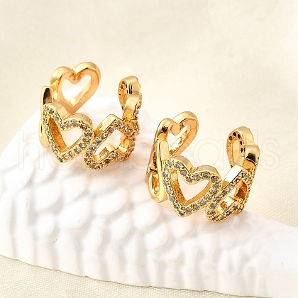 Brass Micro Pave Clear Cubic Zirconia Cuff Earrings EJEW-F370-31G-1