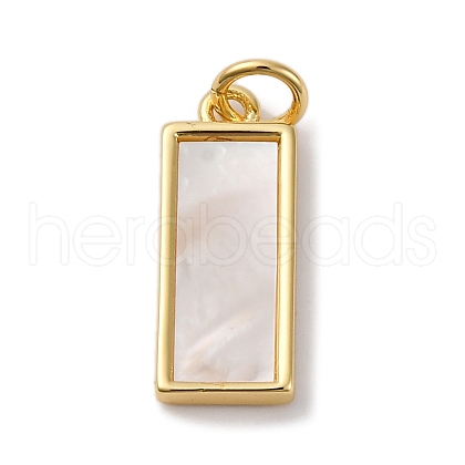 Brass Pave Natural Shell Rectangle Charms KK-P308-03G-1