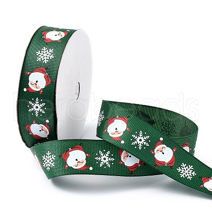 20 Yards Christmas Santa Claus Printed Polyester Grosgrain Ribbons OCOR-K005-01B-1
