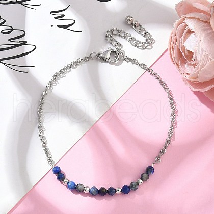 Natural Lapis Lazuli Beads Link Bracelets BJEW-JB11835-03-1