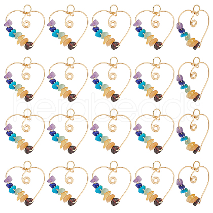 HOBBIESAY 20Pcs Chakra Gemstone Chip Copper Wire Wrapped Pendants G-HY0001-44-1