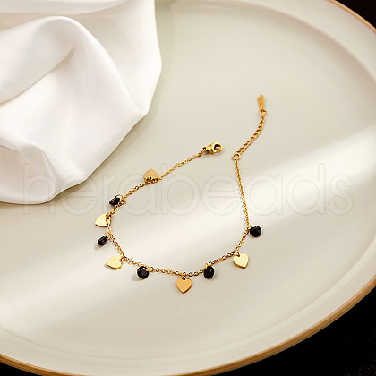 304 Stainless Steel Jet Rhinestone Charm Anklets FS-WGA577E-01-1