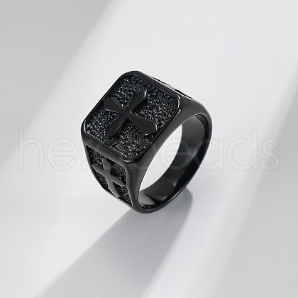 Square with Cross Pattern 304 Stainless Steel Finger Rings for Men FS-WGAC6B1-11-1
