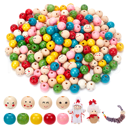  225Pcs 9 Styles Printed Wood European Beads WOOD-NB0002-60-1