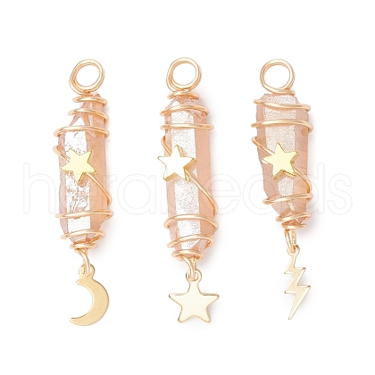 3Pcs 3 Styles Electroplated Natural Quartz Crystal Pointed Copper Wire Wrapped Pendants PALLOY-JF03766-07-1