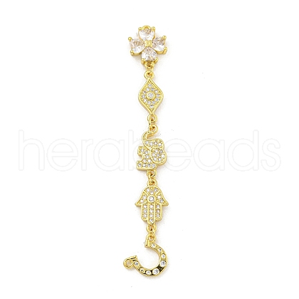 Rack Plating Brass Clear Cubic Zirconia Flower Elephant Hamsa Hand Connector Charms KK-G513-39G-1