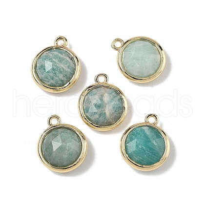 Brass Pave Natural Amazonite Faceted Flat Round Charms G-U028-03G-04-1