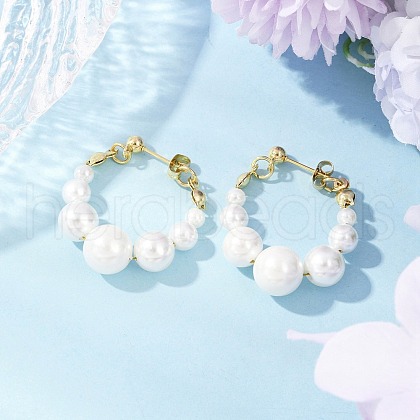 Shell Pearl Beaded Dangle Stud Earrings EJEW-JE06362-01-1