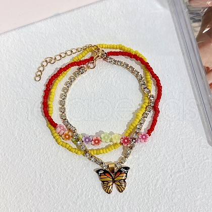 Bohemian Resin & Glass Seed Beaded Stretch Multi-Layered Anklet Sets WG187EB-08-1