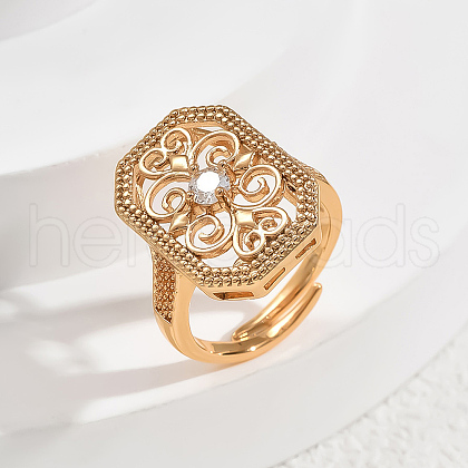 Brass Micro Pave Cubic Zirconia Geometric Hollow Adjustable Finger Rings for Women HF2072-3-1