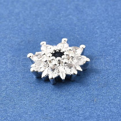 Flower Brass Clear Cubic Zirconia Bead Caps KK-V008-08A-S-1