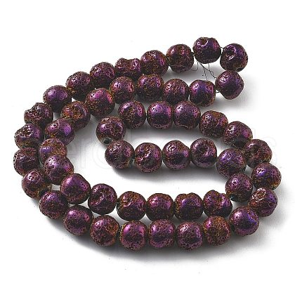 Electroplated Natural Lava Rock Beads Strands G-A251-E01-01B-1