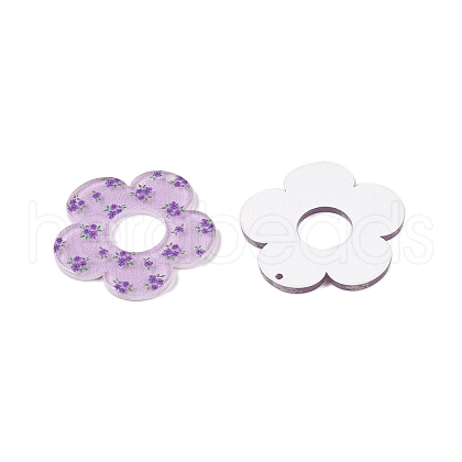 Flower Theme Printed Acrylic Pendants OACR-T028-06C-1