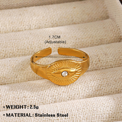 304 Stainless Steel with Crystal Rhinestone Adjustable Cuff Rings FS-WG8A0D7-05-1