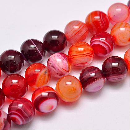 Natural Striped Agate/Banded Agate Bead Strands G-G962-10mm-06-1
