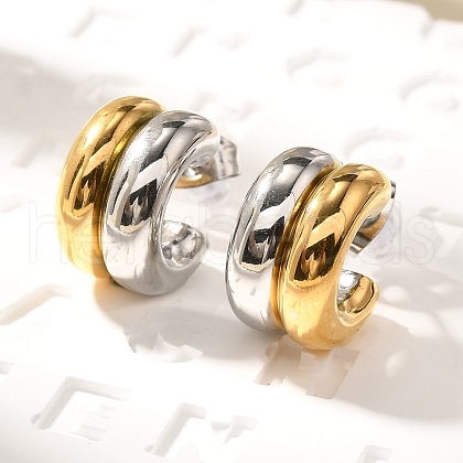 304 Stainless Steel Two Tone Stud Earrings EJEW-F355-05GP-05-1
