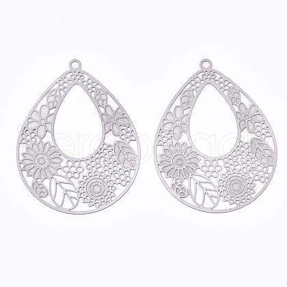 Non-Tarnish 304 Stainless Steel Filigree Pendants STAS-T057-15P-1