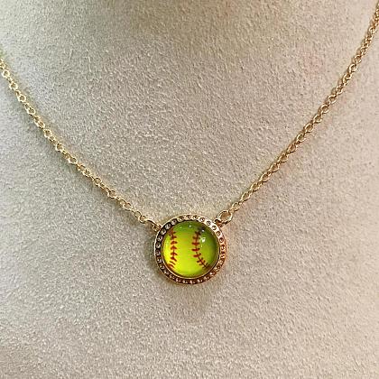 Brass Yellow Resin Sport Ball Pendant Necklaces for Women FS-WGDA3A1-04-1