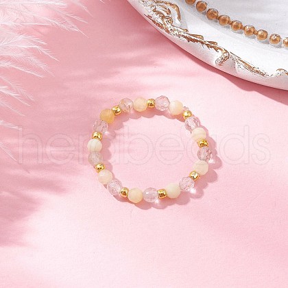 Natural Rutilated Quartz Beaded Stretch Rings RJEW-JR00867-05-1