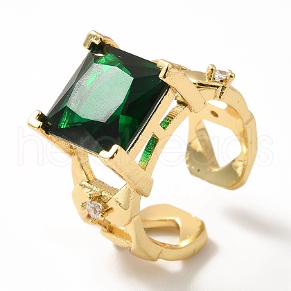 Mother's Day Rings Cubic Zirconia Square Open Cuff Ring RJEW-H101-19G-1