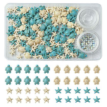 DIY Synthetic Turquoise Turtle & Starfish Stretch Bracelet Making Kits DIY-FS0005-60-1