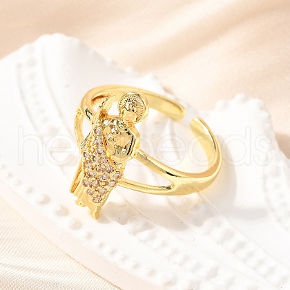 Brass Micro Pave Cubic Zirconia Cuff Rings for Women RJEW-F181-06G-1