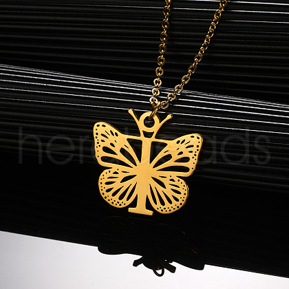 304 Stainless Steel Butterfly Initial Pendant Necklaces WG80197-20-1