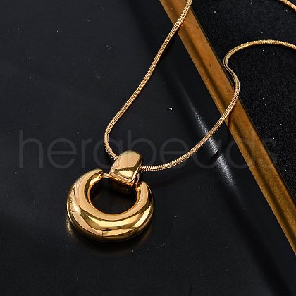 304 Stainless Steel Ring Pendant Snake Chain Necklaces NJEW-U026-06G-1