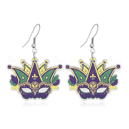 Wood Feather Dangle Earrings for Carnival Party KF5702-4-1