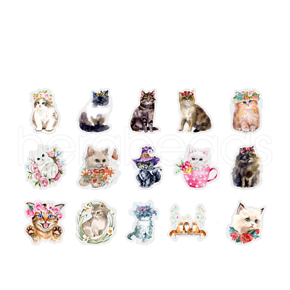 30Pcs 15 Styles Kitten Theme PET Plastic Cartoon Stickers ANIM-PW0002-40D-1