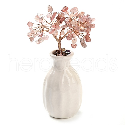 Mother's Day Natural Strawberry Quartz Chips Money Tree Decorations DJEW-C016-01I-1