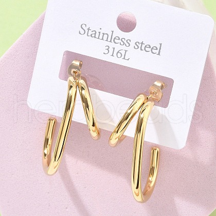 304 Stainless Steel Two-layer C-Shaped Stud Earrings EJEW-Z098-18G-1