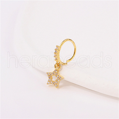 Brass Micro Pave Clear Cubic Zirconia Dangle Hoop Nose Rings FS-WG904D6-01-1