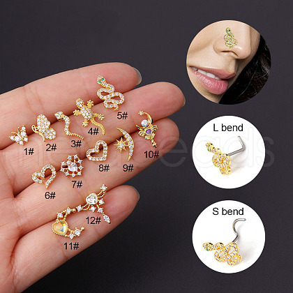 20G Stainless Steel Cubic Zirconia L-Shaped Nose Rings WG80602-17-1
