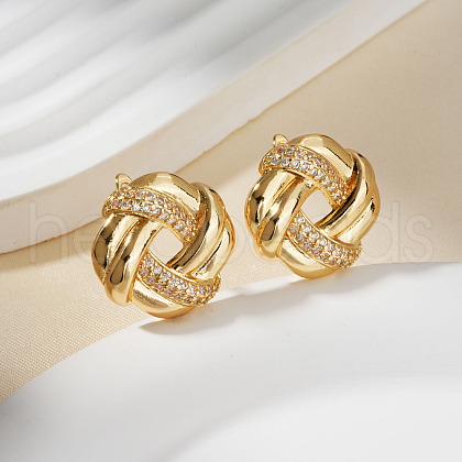 Elegant Brass Clear Cubic Zirconia Twist Stud Earrings OV8101-1-1