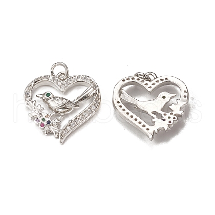 Brass Micro Pave Cubic Zirconia Bird Pendants KK-E068-VB009-1