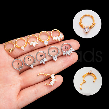 316L Surgical Stainless Steel Clear Cubic Zirconia Hoop Nose Rings WG4B84E-02-1