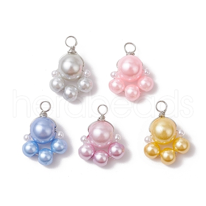 Baking Painted Pearlized Glass Pearl Round Bead with ABS Plastic Imitation Pearl Beads and Eco-Friendly Copper Wire Pendants PALLOY-JF03612-01-1